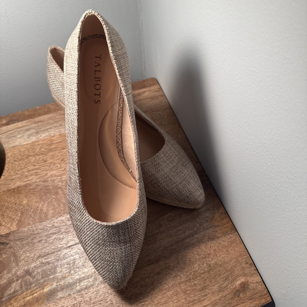 Talbots Womens Sz 8 Espadrille Wedge Beige Tan/Beige Preppy Workwear Summer